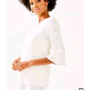 Lilly Pulitzer Fatima Embellished Bell Sleeve Top Coconut L